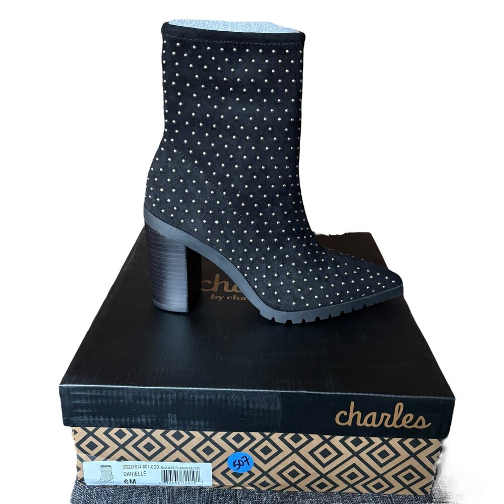 NWB Charles by Charles David Danielle Studded Stretch Bootie Black Women’s 6M - Picture 3 of 6